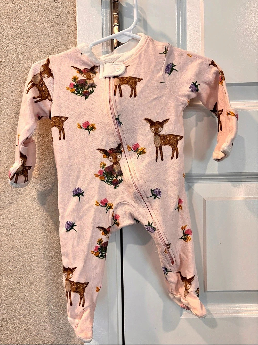 Burt's Bees Baby Organic Cotton Footed Sleeper - Deer and Floral Pink Newborn